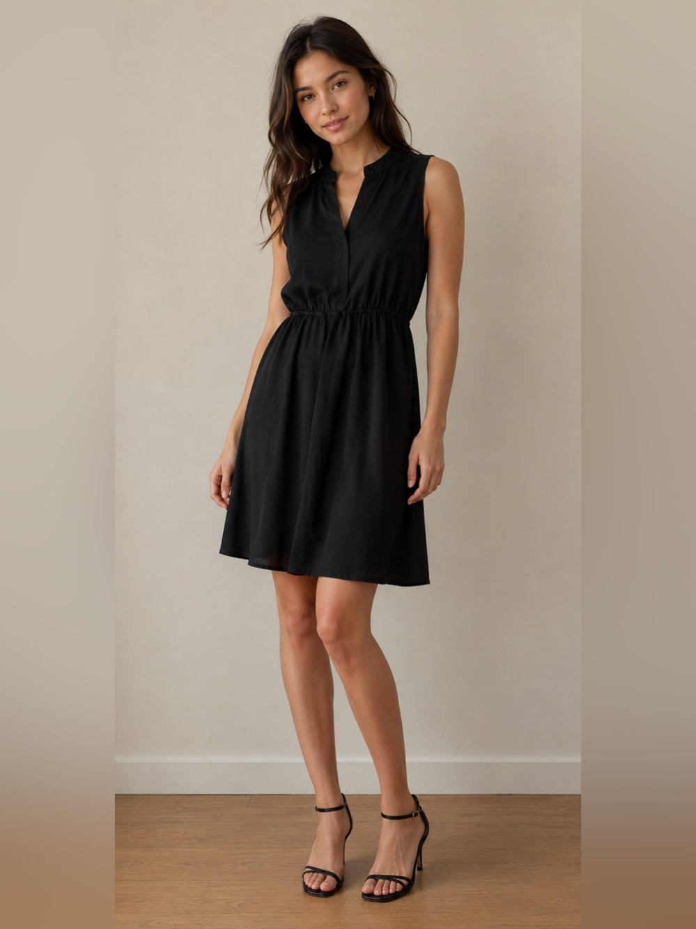 Sears Black Sleeveless V-Neck Dress